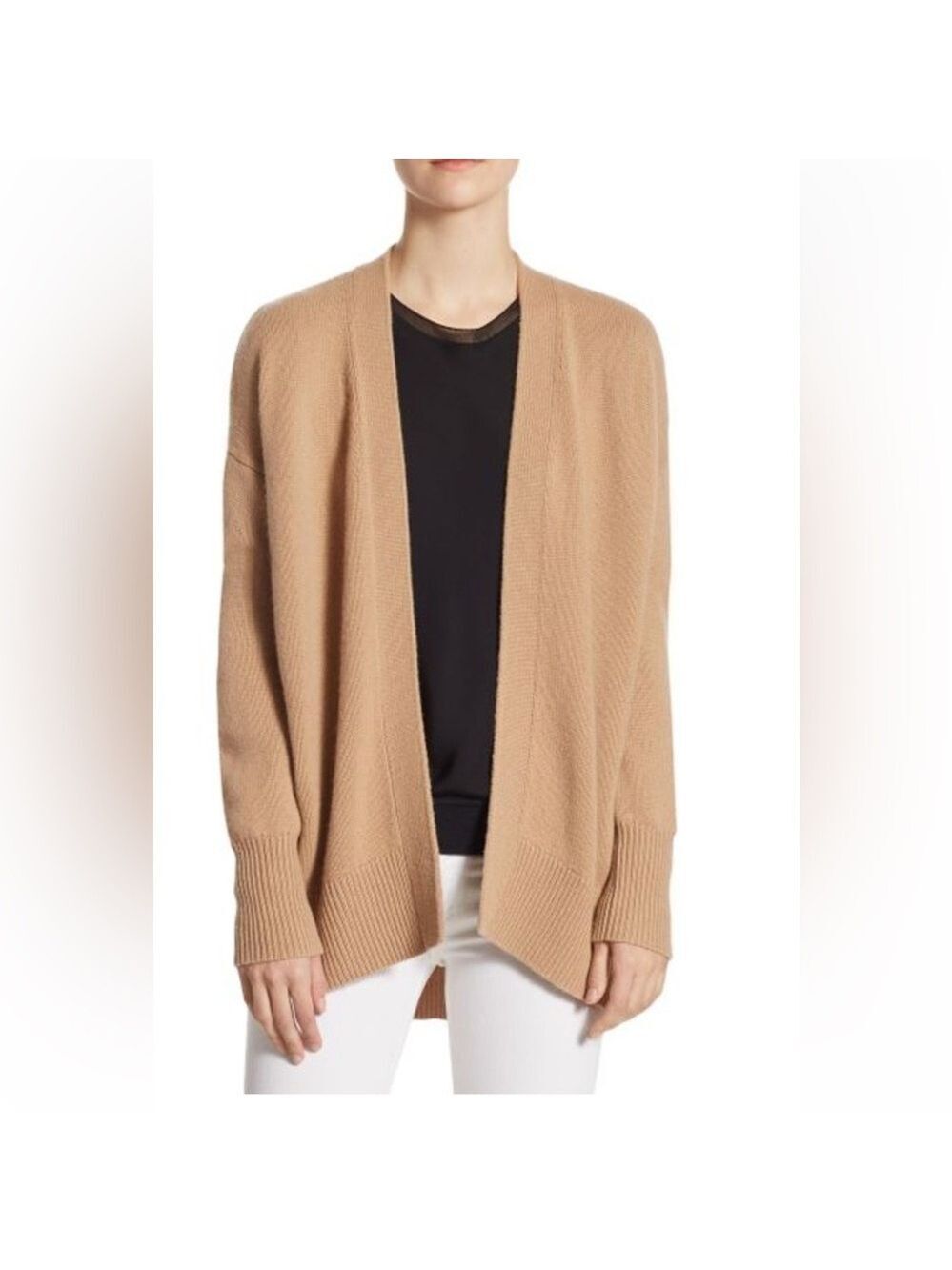 Theory Cashmere Quiet Luxury Minimalist Neutral Cardigan Sweater Small